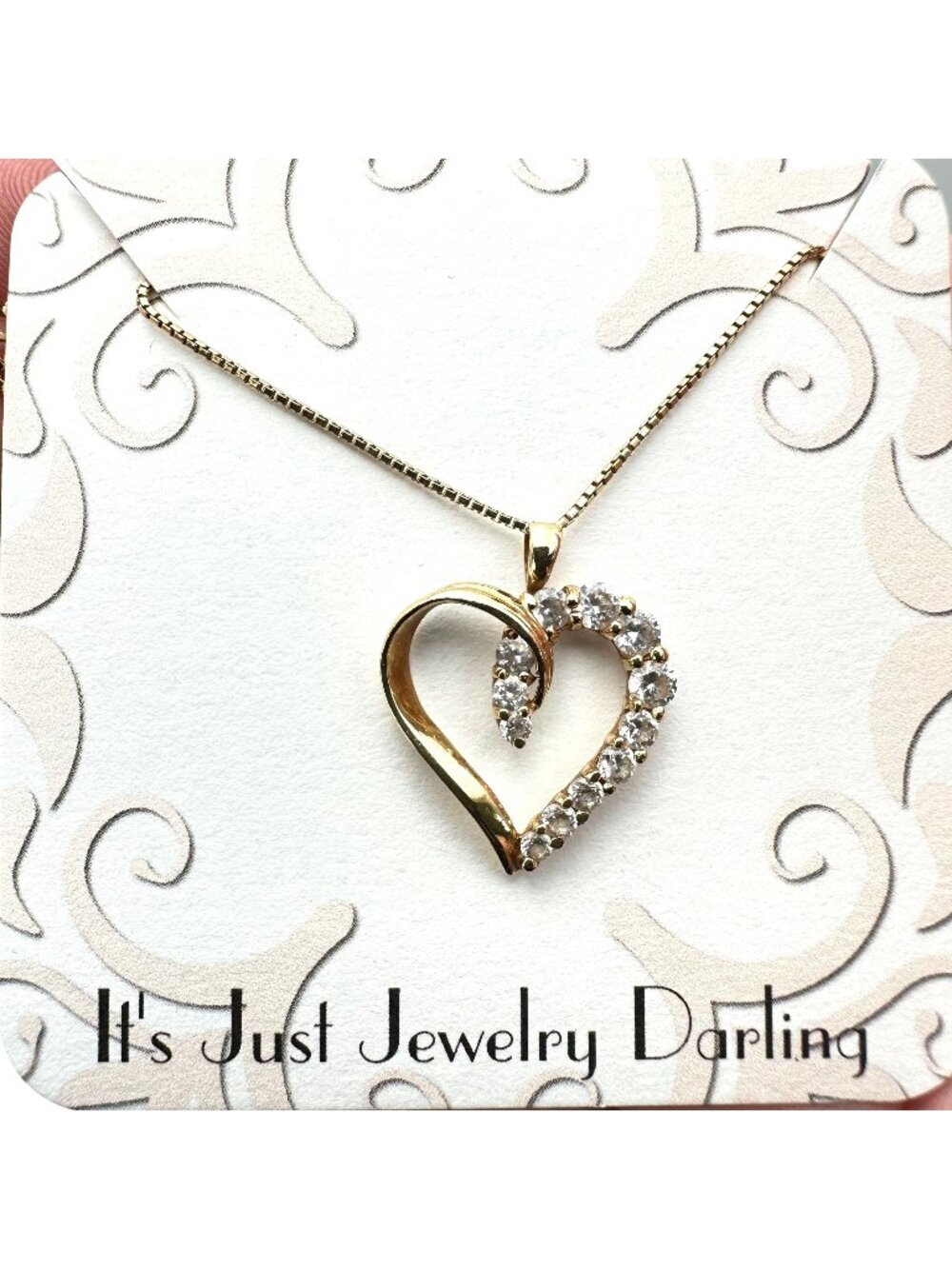 Womens Necklace 10K Yellow Gold Cubic Zirconia Heart Pendant Gift Idea for Her